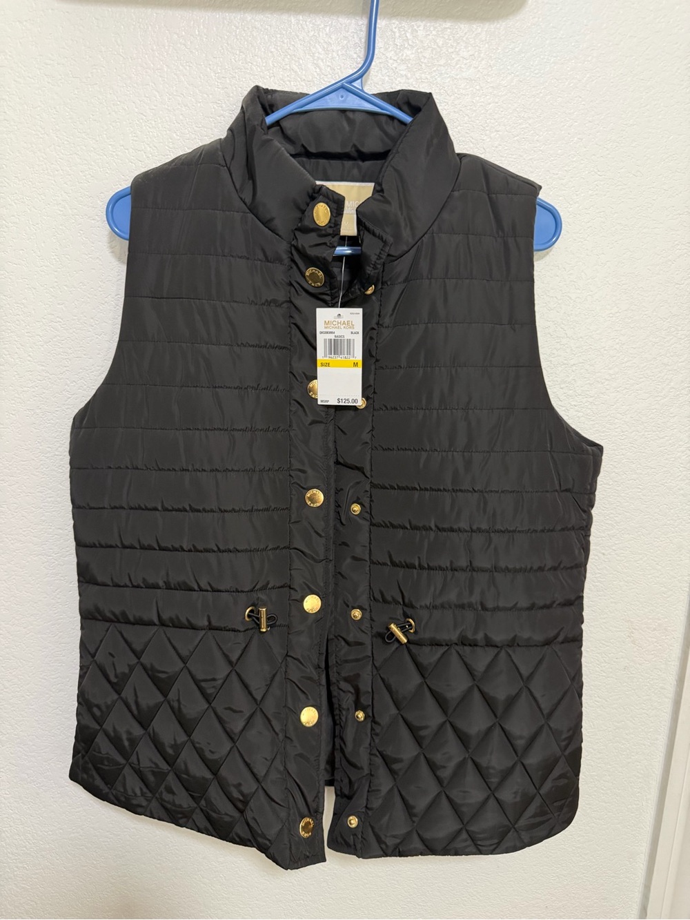 Michael Kors Black Quilted Puffer Vest with Gold Hardware